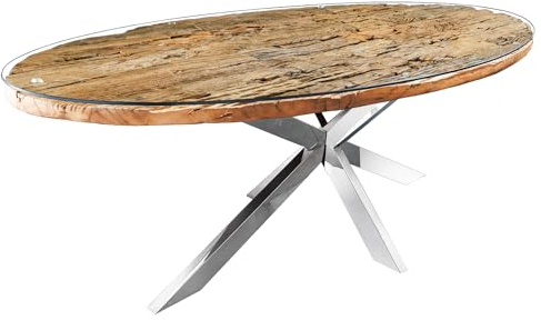Riess Ambiente Massiver Esstisch Barracuda 220cm braun Teakholz Silber Sterngestell Glasplatte Esszimmertisch Konferenztisch Küchentisch Holztisch Glastisch