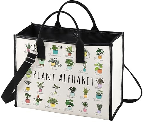 LEVLO Funny Plant Alphabet Tote Bag Gardener Gifts Botanist Shoulder Bag House Plant Merchandise (Plant Alphabet LT)