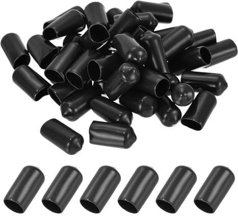PATIKIL Tapas de Extremo de Vinilo de Goma 10mm Negro Paquete de 50 | Tapas Flexibles para Tornillos y Pernos Redondos para Proteger Roscas de Tubos Metálicos, Varillas y Pernos