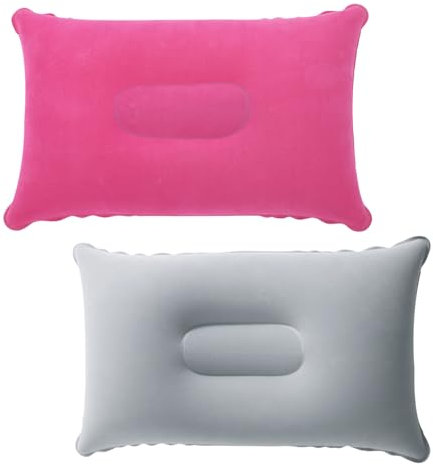 Hugwait 2Pcs Inflatable Pillows for Travel Camping Pink and Grey 38x24cm, Ultralight Camping Pillows Compact Blow Up Cushions Waterproof, Portable Blow Up Air Pillow for Hiking, Beach, Fishing