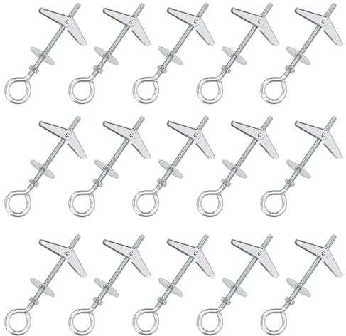 Rustark Assortiment de 15 boulons à œil M5 en forme de O - Kit d'ancrages à bascule - Boulons à ressort à bascule - Boulons à œillet robustes - Ancrages papillon à bascule pour plantes suspendues