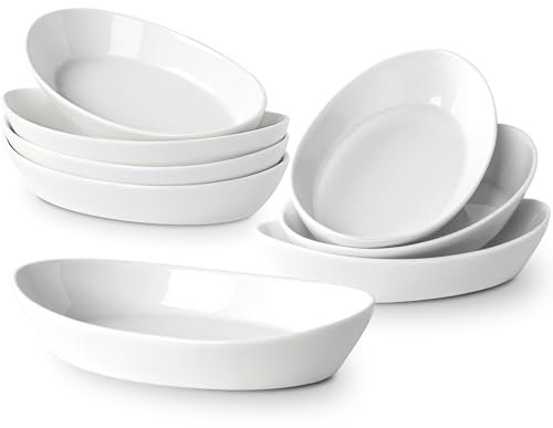Set di 8 Piatti da Forno in Ceramica, 300ML, 19.5 x 11.3 x 3.7cm, Pirofile da Forno in Ceramica Ovali, Ciotole in Porcellana per Creme Brûlée, Pirofila in Porcellana per Lasagne Torta Casseruola Tapas