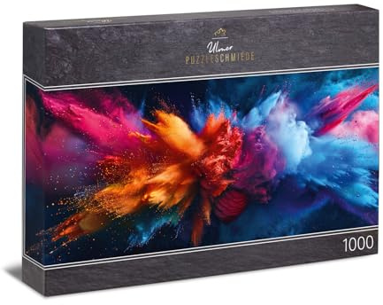 Ulmer Puzzleschmiede - Panorama-Puzzle Colour Eruption mit 1000 Teilen - Abstrakte Farbexplosion als modernes Puzzlemotiv für Erwachsene