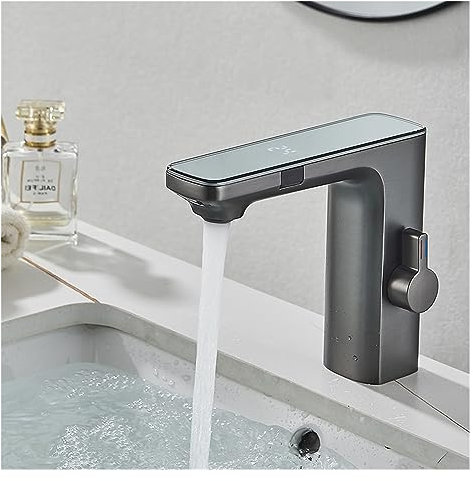 ZCCZJS Smart Sensor LED Faucet Bathroom Basin Infrared Faucet Kitchen Sink Mixer Faucet Hot & Cold Dresser Touchless Faucet Digital Display (Color : Gun Grey)