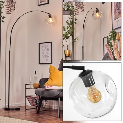 HOFSTEIN Stehleuchte Ripoll, Stehlampe aus Metall/Glas in Schwarz/Klar mit Marmorfuß, verstellbare Leuchte im Retro-Design (Schirm Ø 20 cm), Fußschalter, 185 cm, E27, Wohnzimmer, Schlafzimmer, Büro