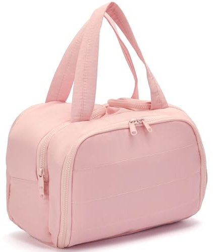 Axcone Femme Trousse de Toilette de Voyage,Grande Légère Sac de Toilette,Accessoires de Voyage Trousse Imperméable Maquillage avec Poignée Organisateurs de Toilettes-Pink