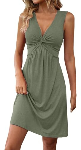 riou Vestidos Verano Mujer Playeros Sueltos Bohemio Sin Mangas Cuello V Vestido De Ocio Estampado Floral Túnica Casual Vestidos con Bolsillos Vintage Vestido Botones Original Viajes