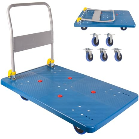 Dawot 1320lbs Foldable Platform Truck Dolly with Swivel Wheels, Heavy Duty Moving Platform Hand Truck, Moving Flatbed Cart Push Cart Platform Dolly Cart for Groceries, Warehouse(43.31 x 25.51 Blue)