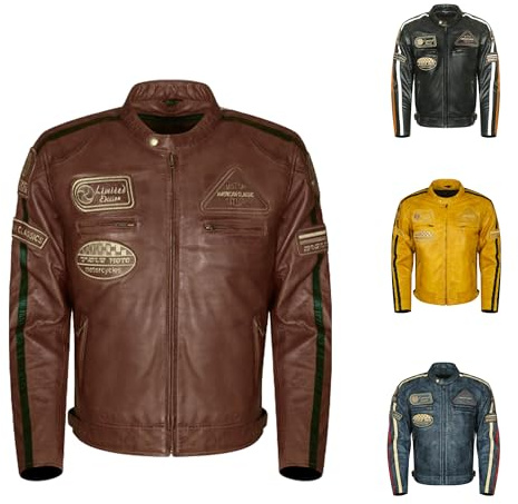 Générique Veste moto en cuir d'agneau pour homme Style Café Racer et Harley Custom Cirage vintage à la main avec certification CE