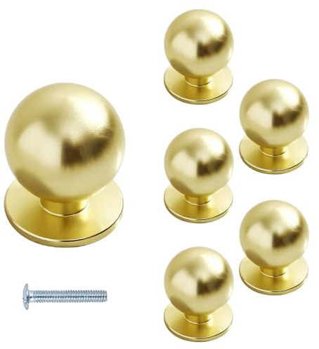 WUWWUT 6 Pack Gold Drawer Knobs, Round Cabinet Knobs Aluminium Alloy, Brushed Brass Door Handles with Screws for Cupboard, Wardrobe, Furniture Decoration (25 * 30mm)
