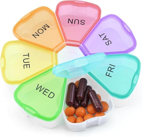 Coreint Pill Box, 7 Day Pill Organiser,Premium Quality Weekly Organizer to Hold Vitamins,Pill Boxes 7 Day Pill Organiser for Supplements, Medication Travel Work,Gift for Parents ((Multicolor 2)