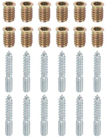 TA-VIGOR 12Pcs M8x50mm Hanger Bolts, 31mm Wood Dowel Screw Self-Tapping Screw with M8x20mm Threaded Insert Nuts Interface Hex Socket Drive for Joint Furniture Legs