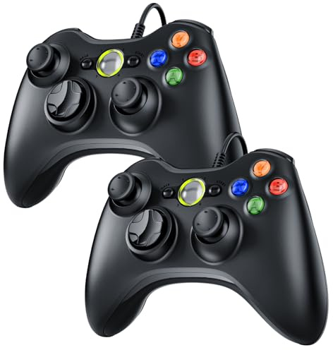 Zexrow Xbox 360 Wired Controller 2 Pack – Gamepad for Xbox 360 & Windows PC 10/8/7/XP, USB Wired PC Controller with Dual Vibration, Upgraded Design Ergonomic, Plug-and-Play, No Battery Needed