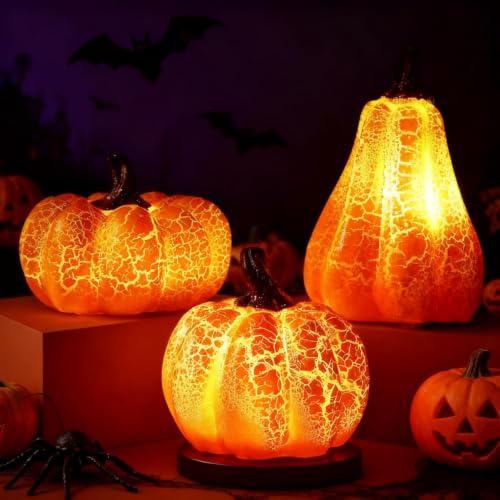 Autumn Kürbis Windlicht,Herbstdeko Kürbis Deko mit LED-Licht,3er Pack Halloween Laternen,Herbstdekoration,Kürbis, Herbstdekoration,Kürbis-Dekoration,Licht für Tischdekoration,Zimmer, Flur & Outdoor