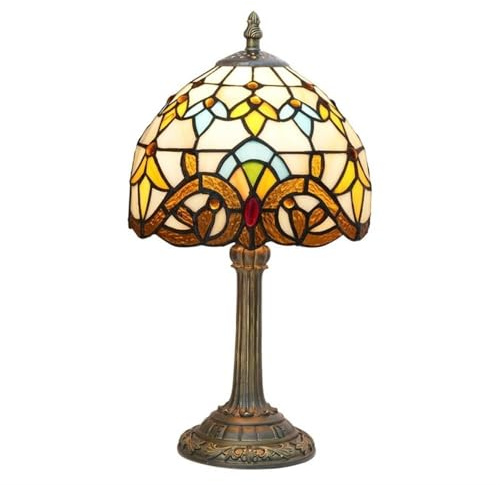Crecobo Tiffany lampe 8 pouces en verre coloré lampe de table jaune baroque rétro fait à la main couleur chaude lampe de table de lecture petite lampe de chevet dortoir chambre salon Bureau Home Decor