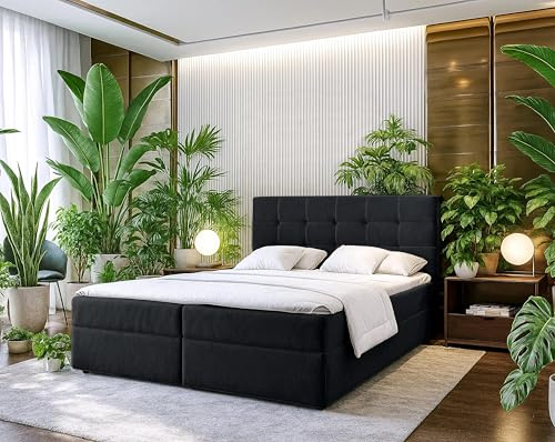 AXLIVING Stauraum Boxspringbett Schwarz 180x200 Geceteni Doppel Bett