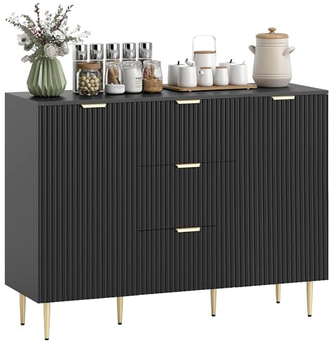 HOMCOM Buffet avec 3 Tiroirs Étagères Réglables 120 x 40 x 90 cm Noir