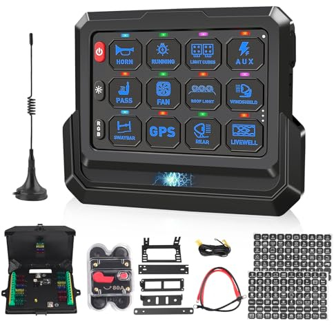 Chelhead Pannello di controllo wireless RGB da 12 gang fino a 100 m con interruttore a levetta, flash strobo istantaneo, relè statico integrato universale 12 V/24 V compatibile con camion UTV ATV