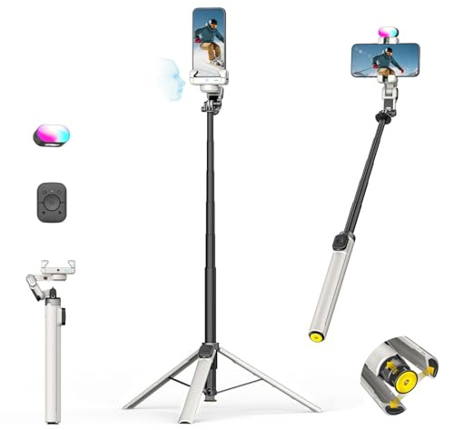 AOCHUAN 70.9” Auto-Open 3-Axis Smartphone Gimbal for iPhone & Android, AI Face Tracking Phone Stabilizer (No App Needed) w/Magnetic Remote, 360° Rotating Gimbal, RGB Light & Built-in Tripod, M3PRO