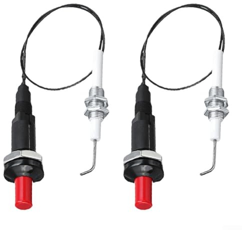 Zilimontt Juego de 2 encendedores piezoeléctricos para parrillas de gas, estufas, hornos y chimeneas con salida de alto voltaje de más de 18 kV, resistencia de -20 °C a 120 °C y más de 30,000