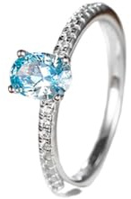 Ayoiow Eheringe Weißgold 375 Schmaler, schlichter, ovaler Topas (1 ct) mit vier Krappen und rundem Moissanit, Vorsteckring Echtgold für Freundin Größe 51 (16.2)| 9K Weißgold für Neujahr