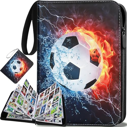Mockotta Fussball Karten Sammelalbum, 900 Fußball Sammelalbum Karten | Sammelkarten Album 9 Fächer 50 Seiten PU Karten Halter Sammelkartenalben Sammelkarten mit Reißverschluss und Griffschlaufe