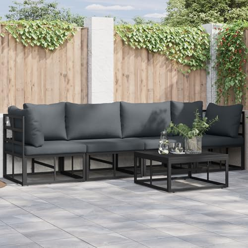 JHQHSM Modernes Garten Loungeset 4-teilig Schwarz Aluminium Outdoor Sofa Set 283 x 71.5 x 71 cm mit wetterfesten Kissen für Terrasse und Balkon, modular und langlebig