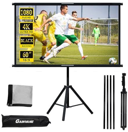 60 Projector Screen Tripod Stand,Projection Screen with Black Backing,16:9 HD Premium Wrinkle-Free Tripod Stand Movie Screen for Movie Night Home Theater Business Presentation with Storage Bag