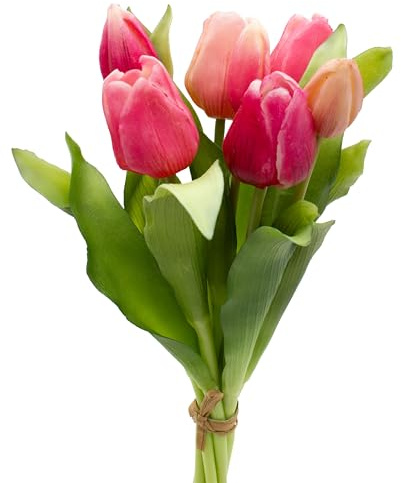mucplants künstliche Tulpen Tulpenbündel mit 4 Tulpen und 3 Tulpenknospen real Touch (Pink Combo)