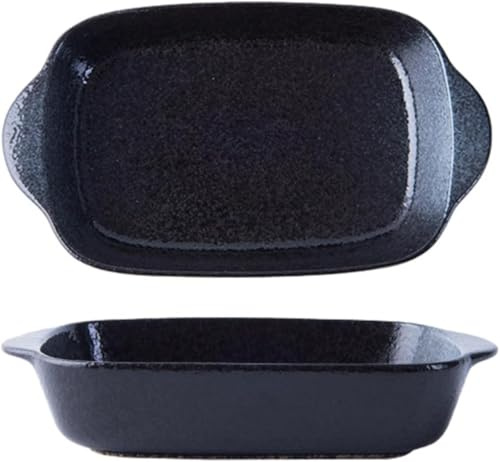 2 platos Fuente de Cerámica para Horno 24cm con Asas, Bandeja Rectangular 500ml Resistente al Calor, Plato para Lasaña, Gratinados y Asados，Estilo B
