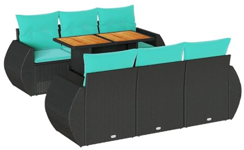 pokgdf 7-TLG. Garten Sofagarnitur mit Kissen Poly Rattan Gartenmöbel Garnitur PE Rattan Sofa mit Stauraum wasserfest und verstellbarem Tisch