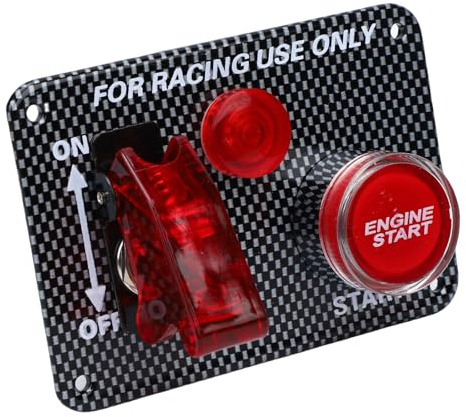 BONKZEBU Kit de Panel de Interruptor de Encendido de Carreras, con Apariencia de Fibra de Carbono, Botón de Arranque de Motor, Interruptor de Palanca para Coche de Carreras, Camión, RV, 12V, 40A