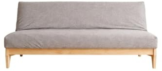 Futon Online Sofá Cama Zúrich, Madera Maciza Natural, Individual 140x200 cm, Convertible, Estilo Moderno, Sin Brazos (Gris Japeado)
