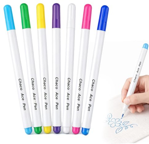 jhsaxza 7 Stück Stoffkreide，Trickmarker Set, Selbstlöschende, Wasserlösliche Marker, Nähzubehör Für Zuschnitt- Und Nähprozesse (7 Farben)