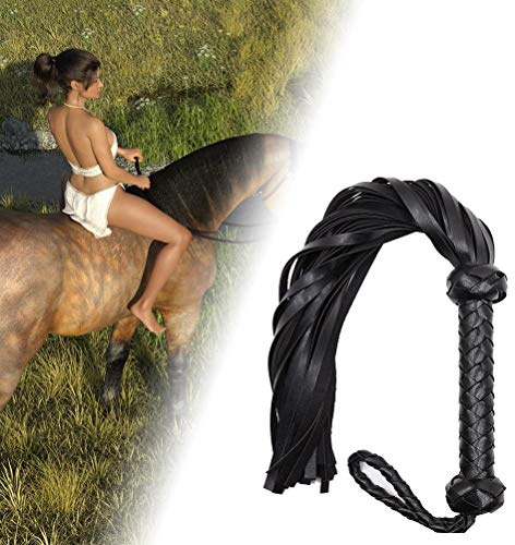 OPPWONG Fouet d'équitation Noir, Fouet de Jeu en Simili Cuir, d'entraînement pour Chevaux avec Poignée Confortable, Idéal pour l'entraînement équestre, 23,4x6,5 Pouces (Black)