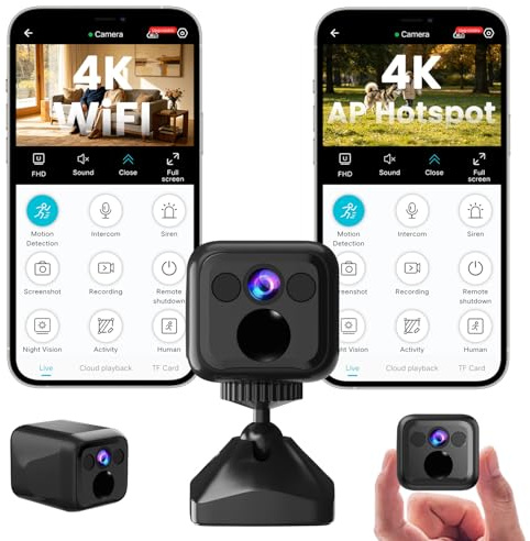 UCOCARE Mini Kamera Überwachungskamera Innen Ohne WLAN, WiFi & AP Hotspot | Kamera Überwachung Außenbereich Akku mit 160 Tage Standby, Nachtsicht, Kabelloses Kamera für Haus/Haustier, Tiefschwarz