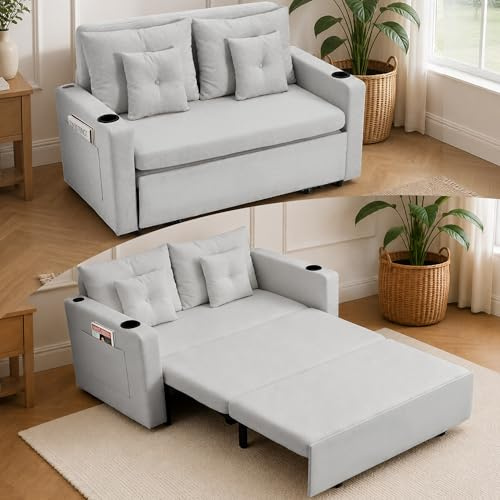 AVAWING 2-Sitzer Schlafsofa ausziehbar, Hellgrau