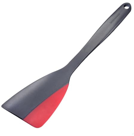 Westmark Pfannenschaber Flexi-Mini – Schmaler Wender mit flexibler Silikonkante zum Wenden und Schaben ohne Kratzer – Hitzebeständig und spülmaschinengeeignet – Schwarz/Rot, 24 cm