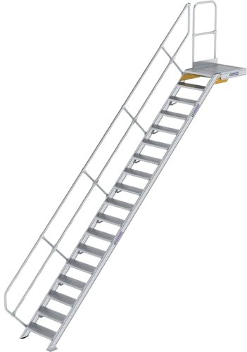 Scala in alluminio con piattaforma 45 °, gradini larghezza/profondità 600/240 mm Stufe numero 18, altezza 3,75 m
