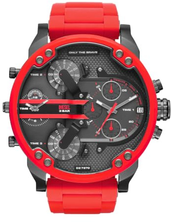 Diesel Montre pour homme Mr. Daddy 2.0, mouvement chronographe, boîtier en acier inoxydable de 57 mm avec bracelet en acier inoxydable, DZ7370