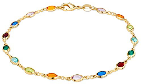 Barzel 18K Gold Plated Multi Color Crystal Baguette Anklet (Multicolor Dark Oval)