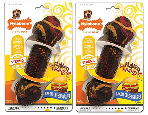Nylabone Kauspielzeug für Hunde, mit Geschmack von Frenzy Speck, Cheeseburger, für Hunde bis 15,9 kg, 2 Stück