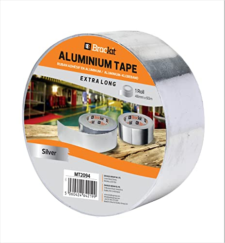 brackit 48mm x 60m - Extra Long - Aluminum Foil Tape | Conductive, High Temp Heat-Resistant Foiled Tape Rolls for HVAC Repair, Ducts, Insulation, Dryers,…