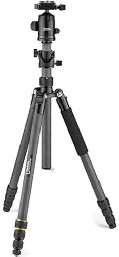 NATIONAL GEOGRAPHIC Reisestativ, 5-teilige Beine, Kohlefaser, kompatibel mit Canon, Nikon, Sony DSLR, 90 Säulen, Drehschlösser, 360-Grad-Kugelkopf, Schnellwechselplatte, 8 kg Tragkraft, Tragetasche