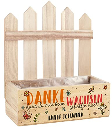Herz & Heim® Dankeschön-Geschenk für Kindergarten, Grundschule, Nachhilfe - Pflanzkiste mit Aufdruck Kindergarten Mir