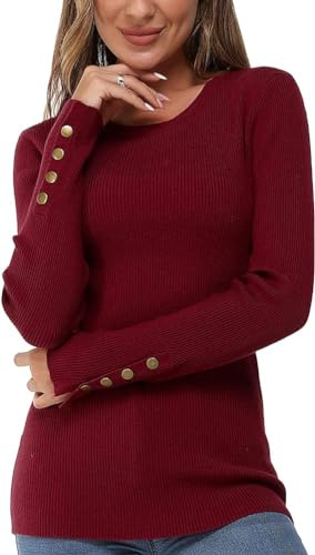 Newshows Long Sleeve Tops for Women UK Jumpers Knit Sweater | Button Ladies Jumpers , Solid Crew Neck Lightweight Knit Pullover
