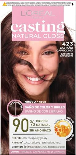 L'Oréal Paris Casting Natural Gloss, Farbbad und Glanz, optimale Abdeckung, mit pflegender Conditioner mit Honig, ohne Ammoniak, Farbe: Cappuccinobraun 423