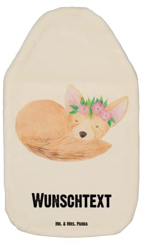 Mr. & Mrs. Panda Personalisierte Wärmflasche Wüstenfuchs Blumen - Personalisierte Geschenke, Afrika, Wärmflaschenbezug mit Namen, Wildtiere, Kinder