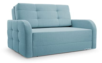 MOEBLO Kindersofa Porto 120 – Schlafsessel Sofa Sessel Jugendsofa Schlafsofa 2-Sitzer Gästebett mit Schlaffunktion und Bettkasten Hellblau (BRAGI 80)