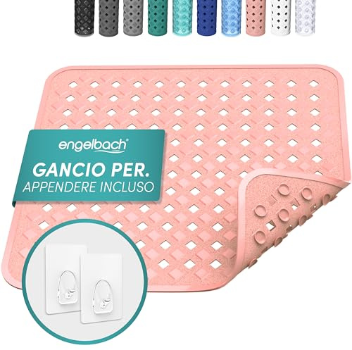 Engelbach® Tappetino doccia antiscivolo 53x53cm - Tappeto con 2 ganci per asciugatura rapida - Senza BPA, antimuffa e antibatterico - Lavabile in lavatrice